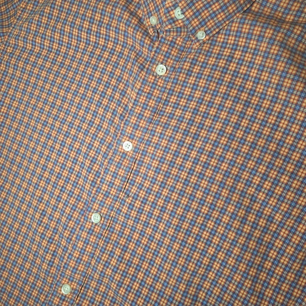 Banana Republic Men's L Orange Blue Plaid Long Sleeve Cotton Button-Down Shirt